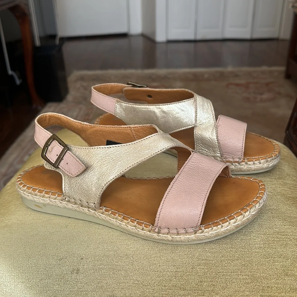 Tsonga Ladies Leather Espadrille Sandal in Blush Pink and Metallic Gold EU 40 - Picture 3 of 15